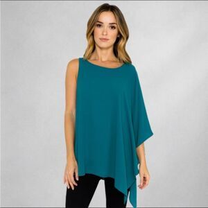 Badgley Mischka Womens Blouse S One Shoulder Asymmetrical Turquoise 1075